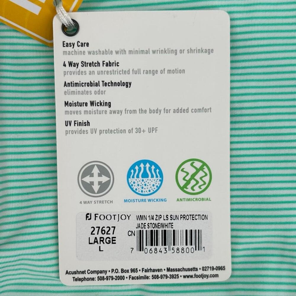 NWT Women's Green White FootJoy Golf 1/4 Zip UV Sun Protection Long Sleeve Sz L - Picture 4 of 9